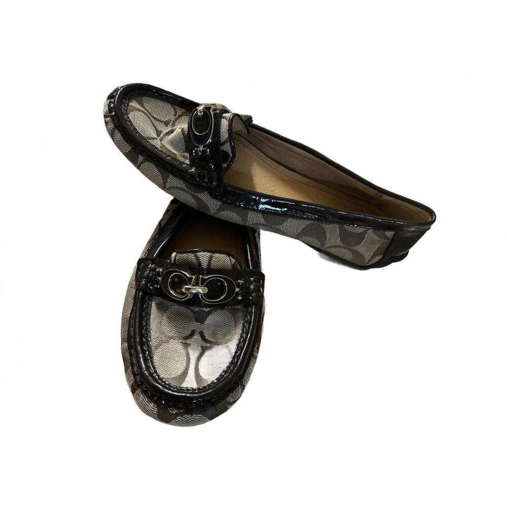 Coach Women's Size 6.5B Signature Canvas Loafers with Patent Leather Trim